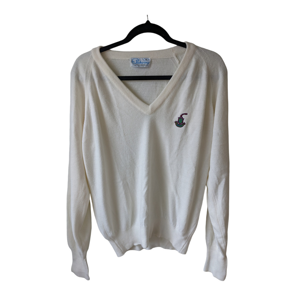 Pickering Mens Size Small V Neck Sweater Ivory Pullover Long Sleeves